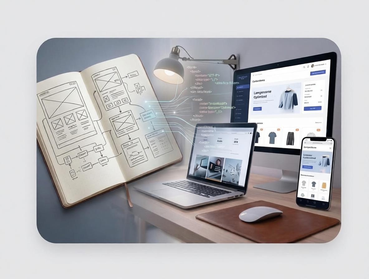 Modern web development workspace with code on screen