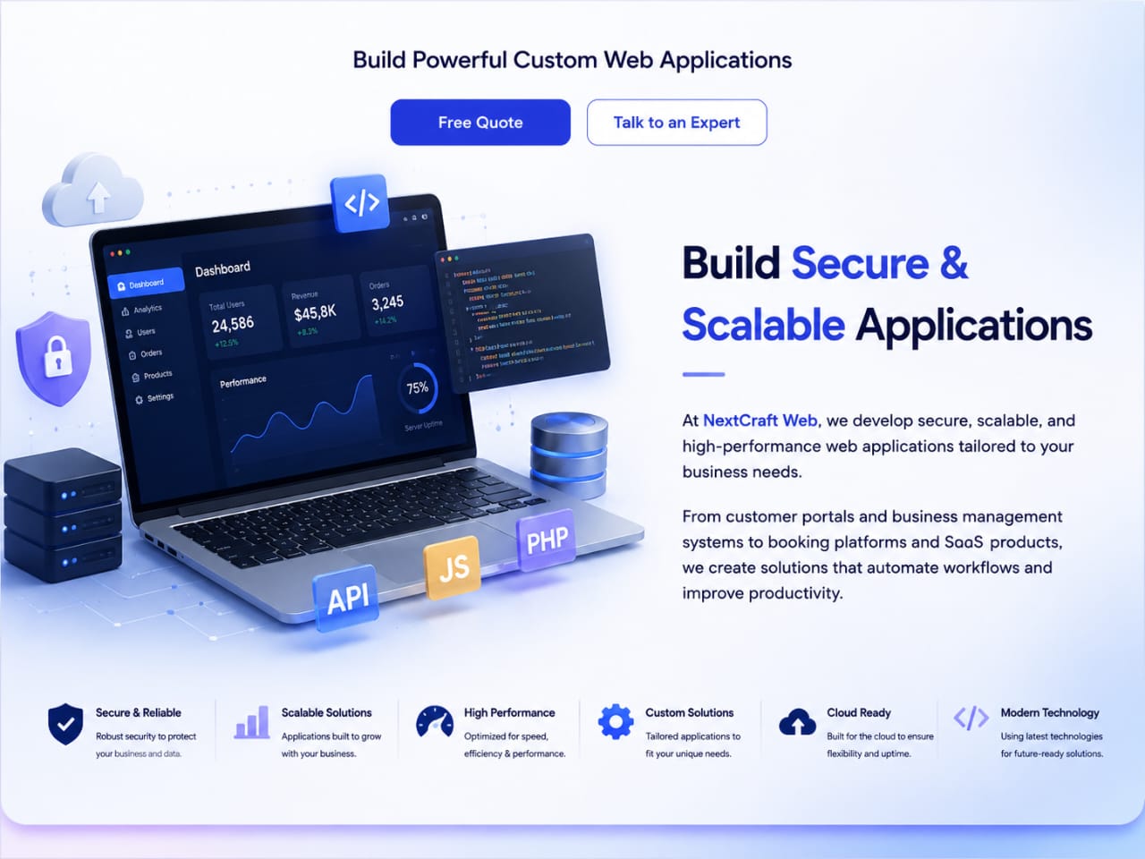 Custom web application dashboard shown on a laptop screen
